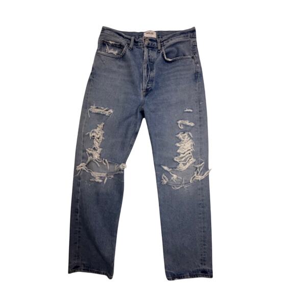 AGOLDE 90s Organic Cotton Distressed Straight Leg High Rise Jeans 27 - Picture 2 of 16